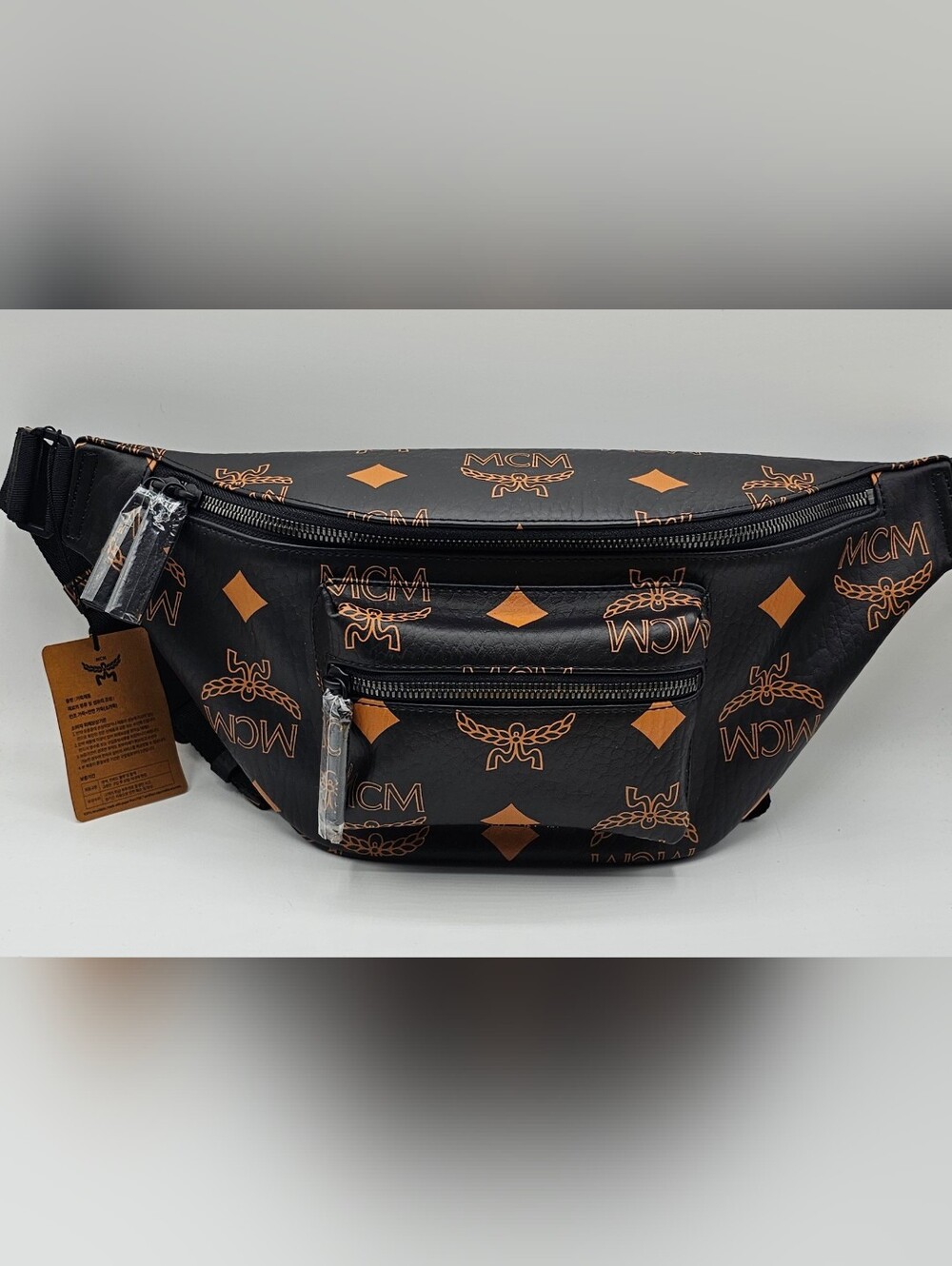 MCM Visetos Monogram Belt Bag Black Cognac NWT w/ Original Dust Bag